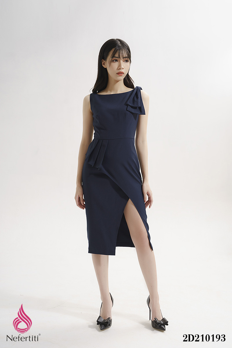 2D210193 - ĐẦM DÁNG ÔM ĐÍNH NƠ VAI