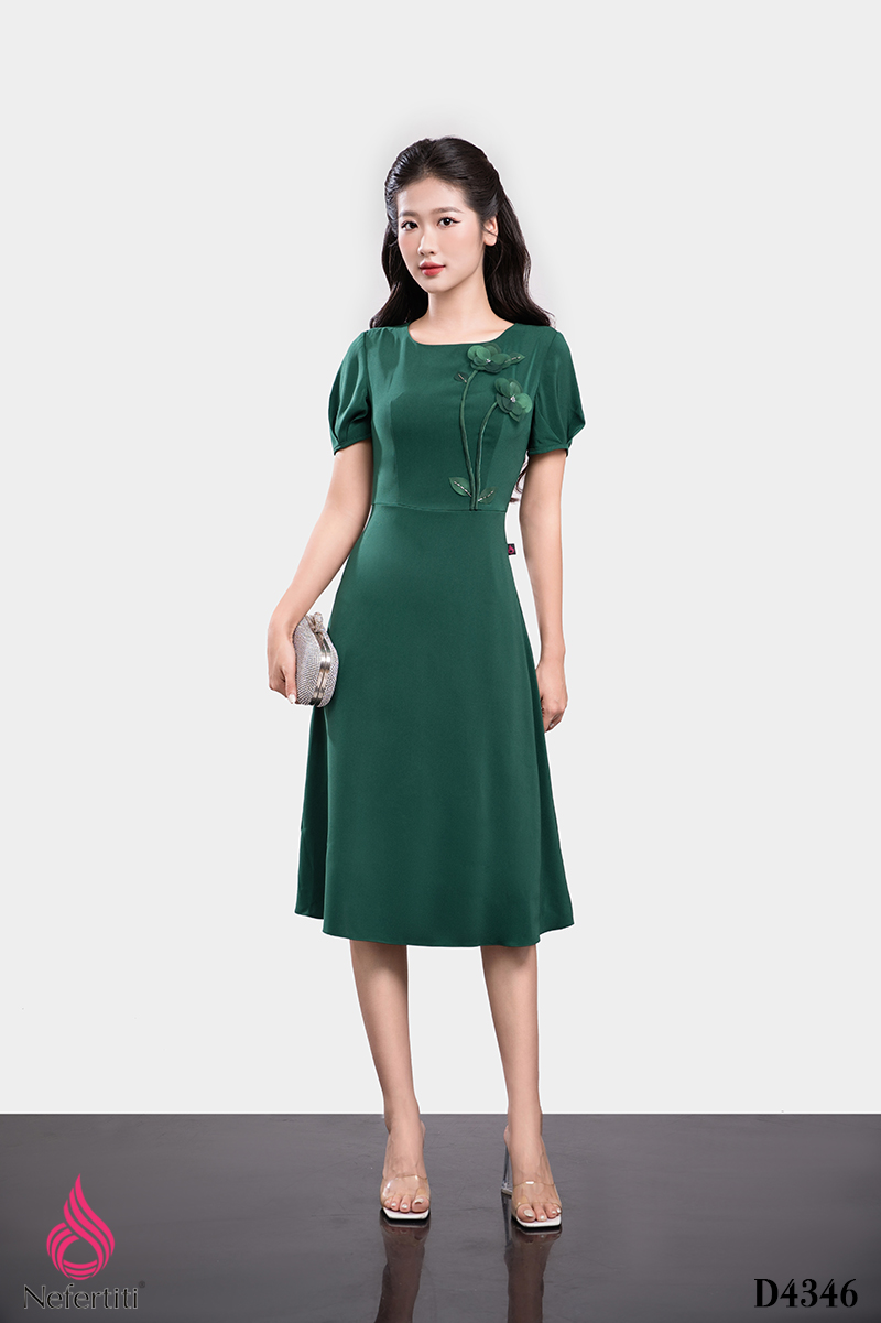 1D4346 - ĐẦM DÁNG XÒE ĐÍNH HOA 3D TRANG TRÍ