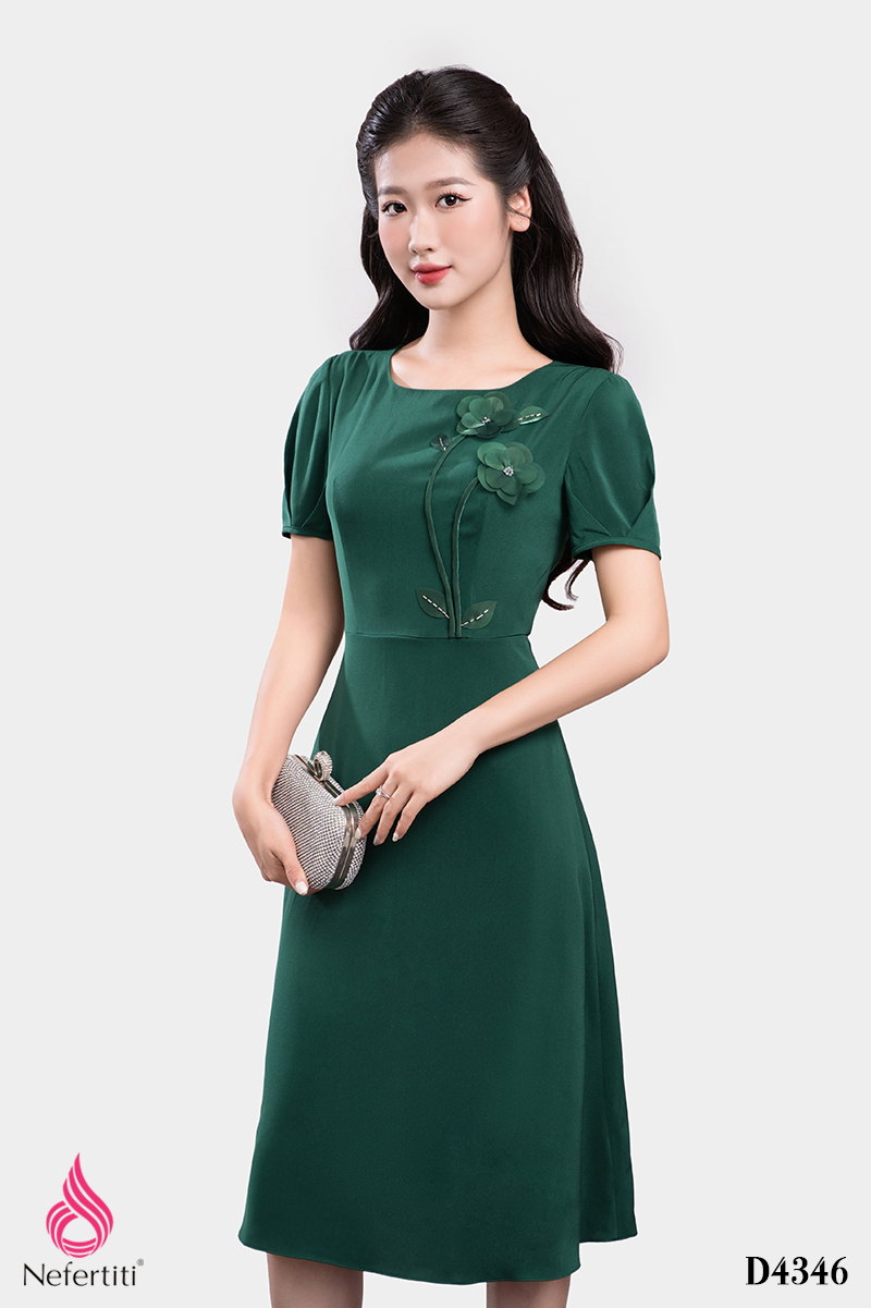 1D4346 - ĐẦM DÁNG XÒE ĐÍNH HOA 3D TRANG TRÍ