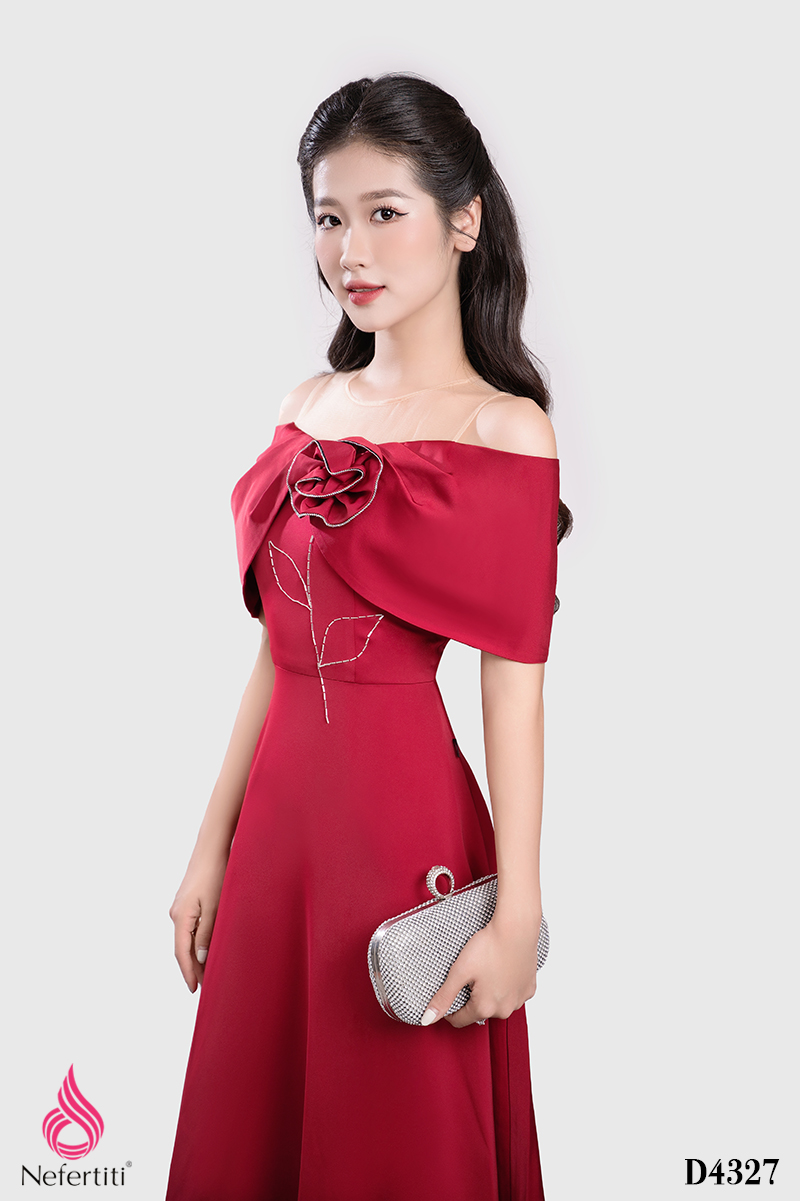 1D4327 - ĐẦM TRỄ VAI ĐÍNH HOA 3D