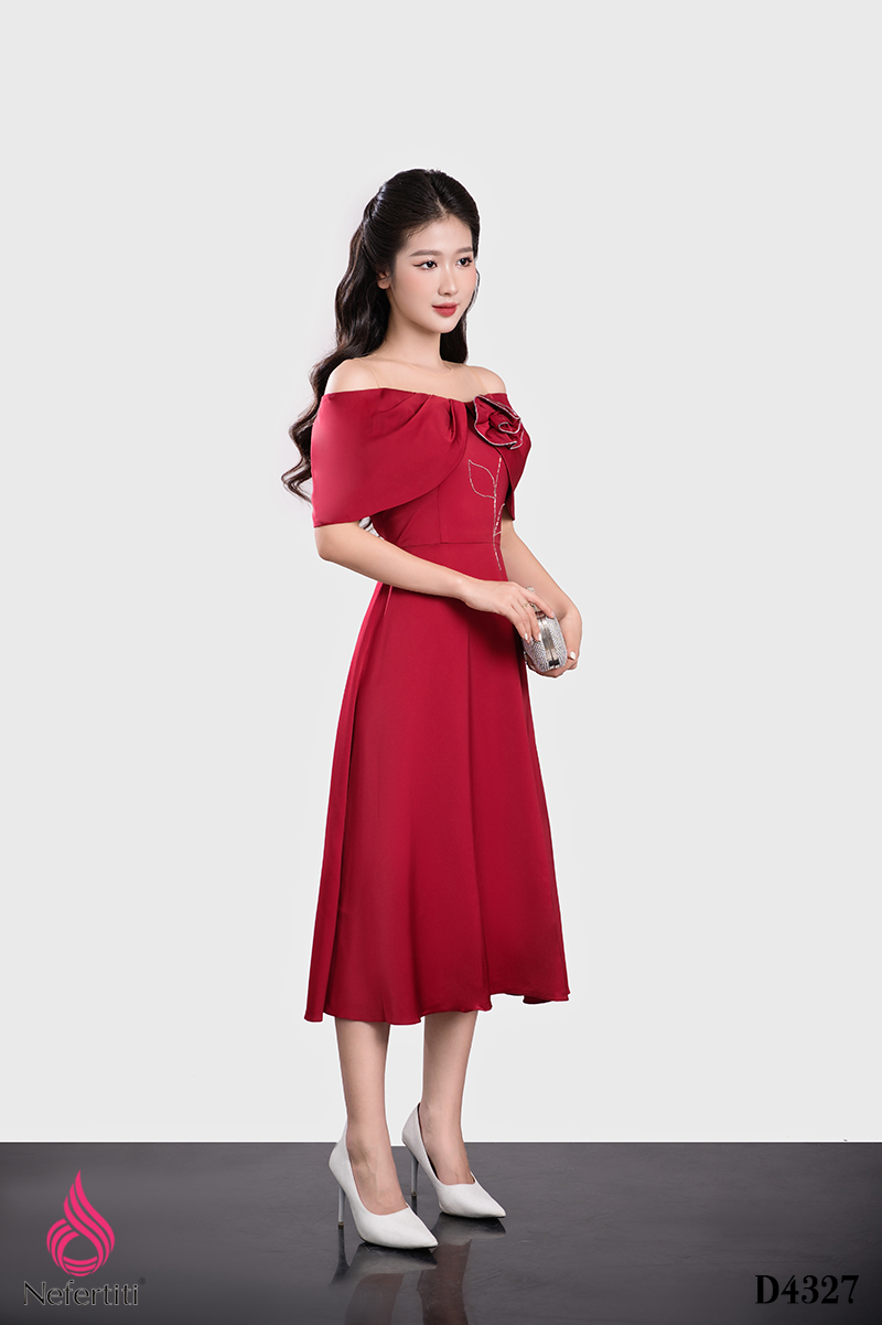 1D4327 - ĐẦM TRỄ VAI ĐÍNH HOA 3D