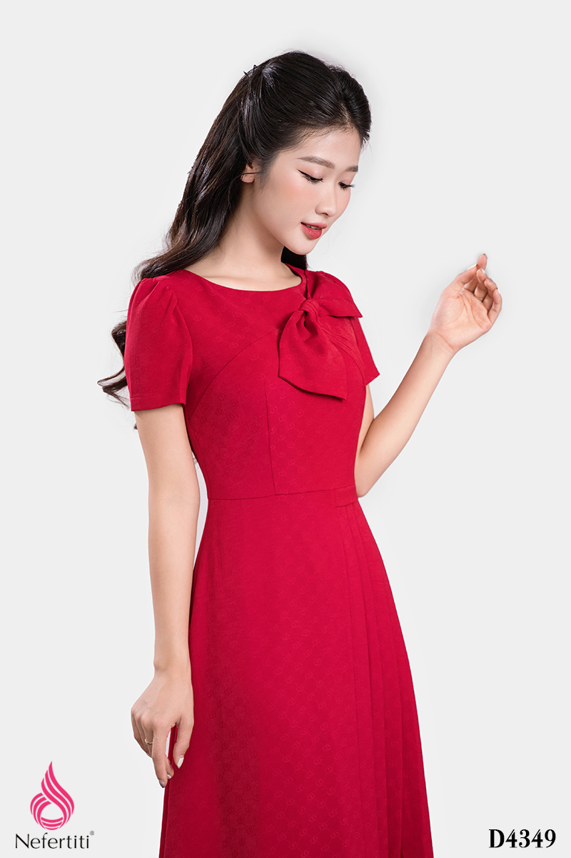 1D4349 - ĐẦM DÁNG XÒE ĐÍNH NƠ CÁCH ĐIỆU