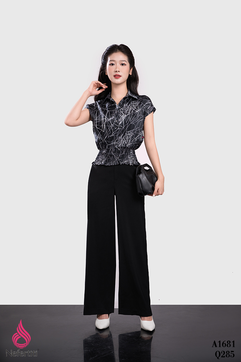 1A1681 - SƠ MI ĐEN HỌA TIẾT