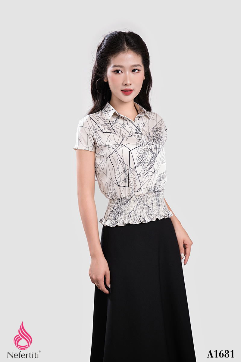 1A1681 - SƠ MI TRẮNG HỌA TIẾT