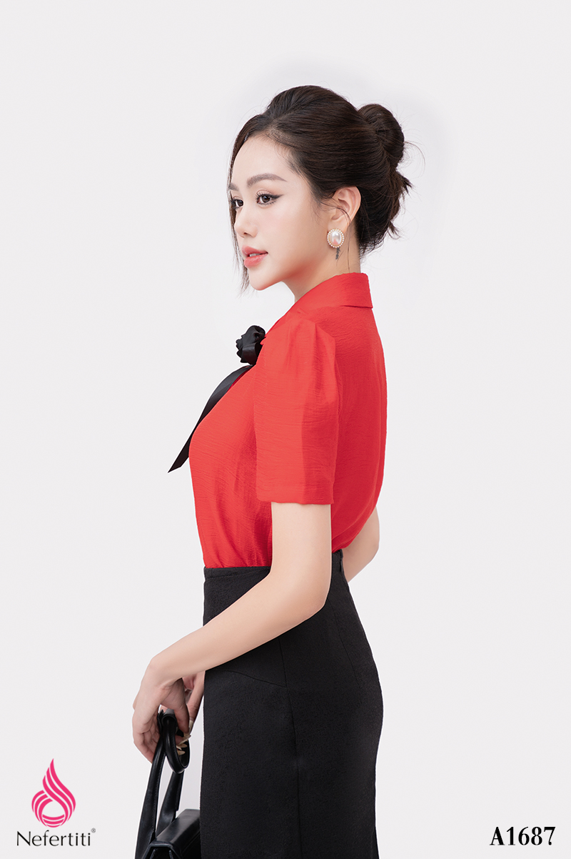 1A1687 - ÁO SƠ MI ĐÍNH NƠ HOA