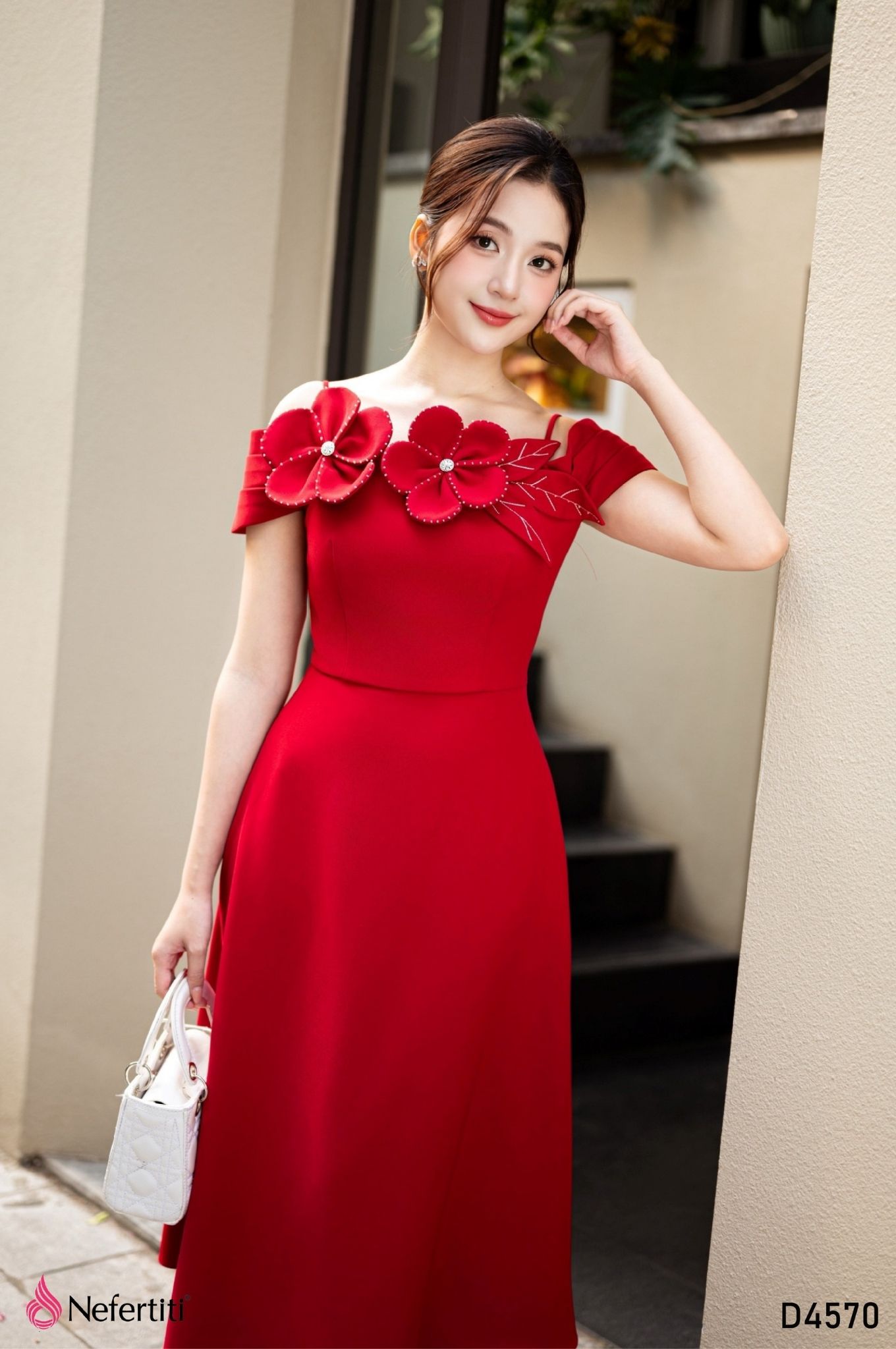 3D4570 - Đầm tiệc hoa 3D sang trọng nổi bật