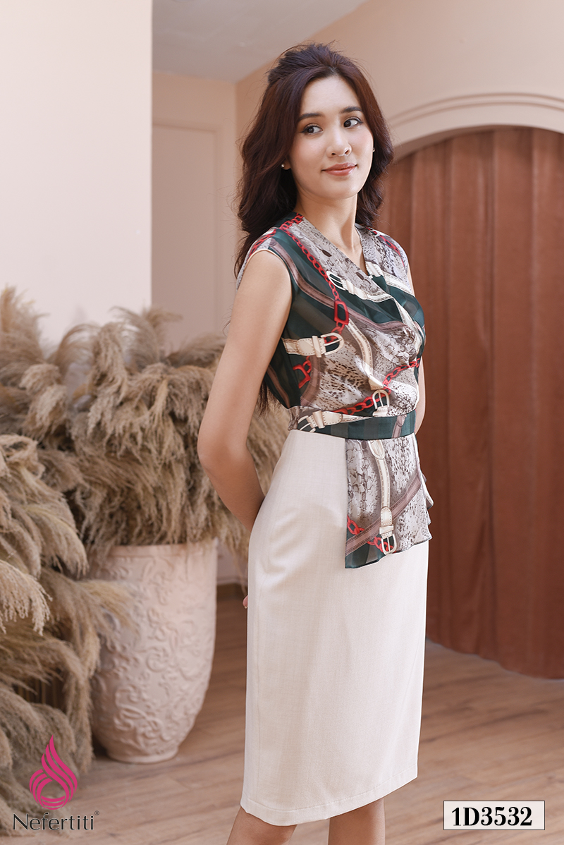 1D3532 - ĐẦM PEPLUM PHỐI HỌA TIẾT