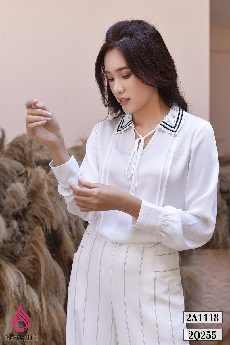 2A1118 - ÁO SƠ MI TRẮNG XẾP LY ĐIỆU ĐÀ