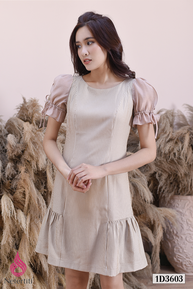 2D3603 - ĐẦM SUÔNG KẺ XẾP RÚM GẤU