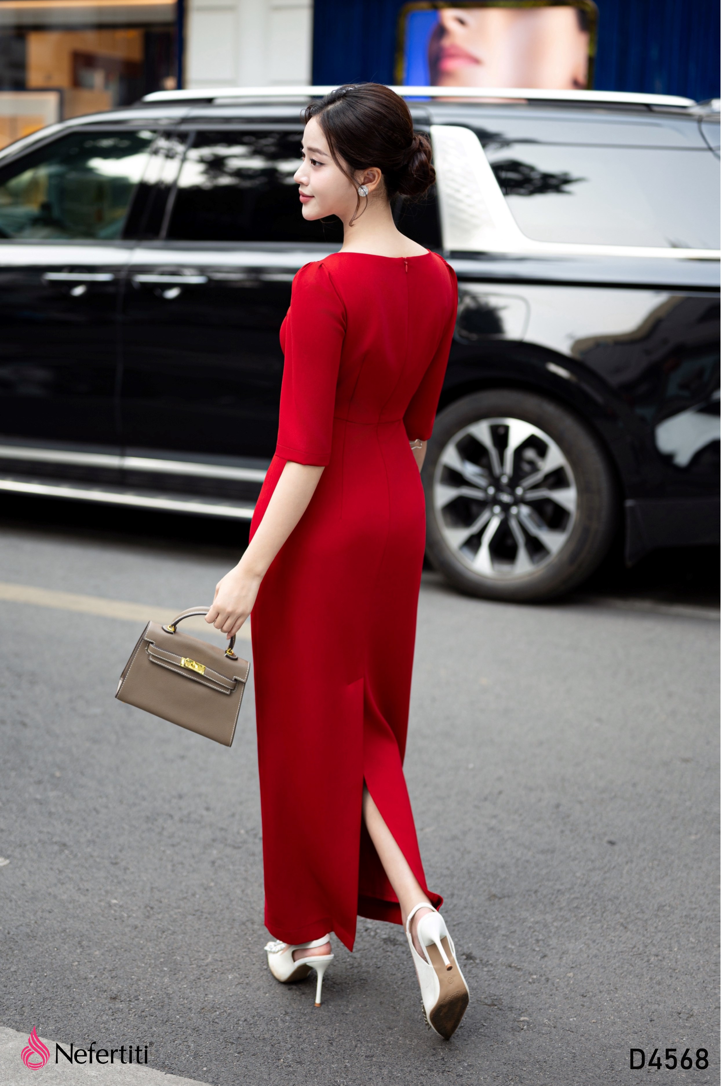 3D4568 - Đầm Đỏ Body Hoa 3D Nổi Bật