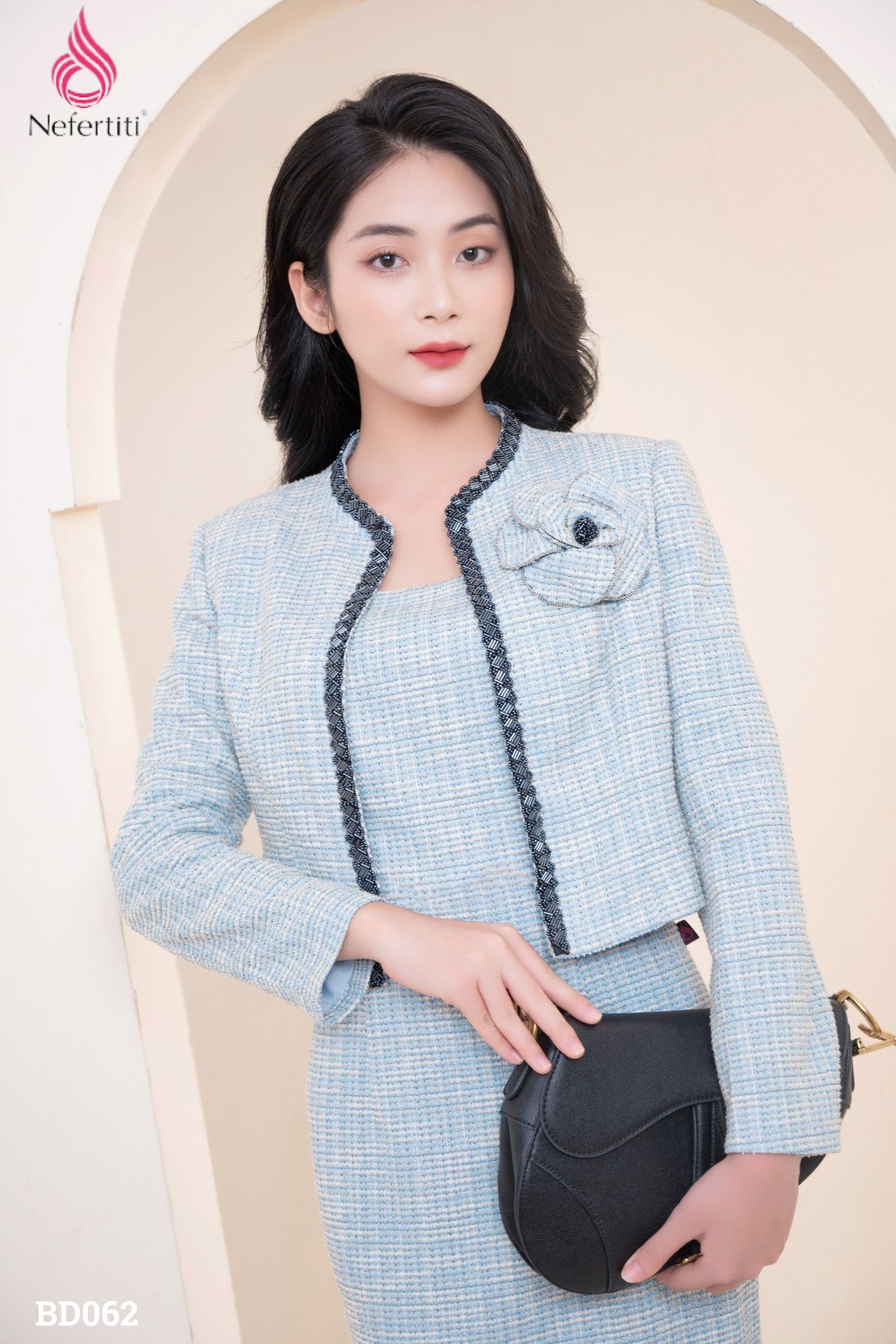 3BD062 - Bộ đầm dạ Tweed Xanh