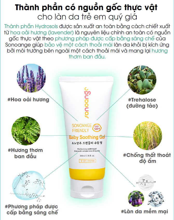 Gel dưỡng da cho bé Friendly Baby Smoothing Gel 200ml giảm hăm, mẩn ngứa, giúp da mịn màng khô thoáng