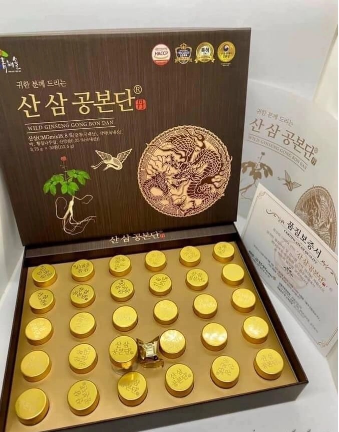 Viên Hoàn Hồng Sâm Núi Wild Ginseng Gong Bon Dan Hàn Quốc (Hộp Gỗ 30 Viên)