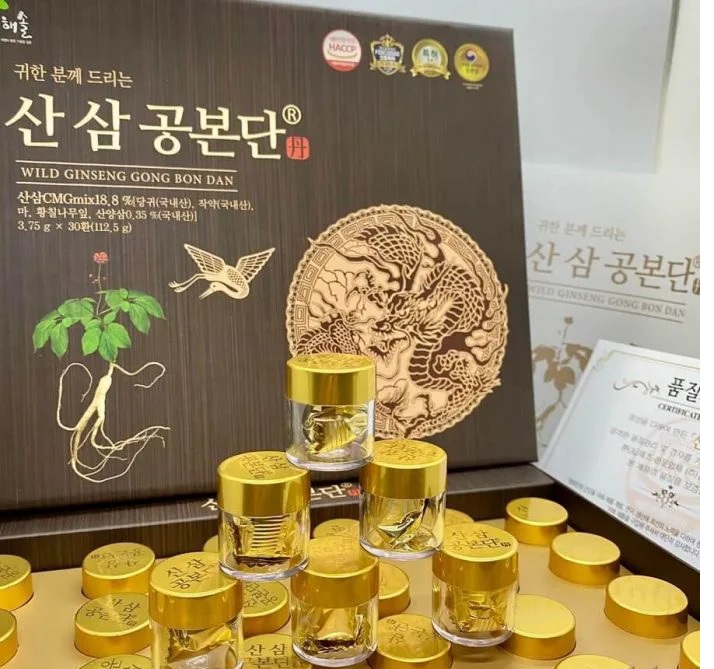 Viên Hoàn Hồng Sâm Núi Wild Ginseng Gong Bon Dan Hàn Quốc (Hộp Gỗ 30 Viên)