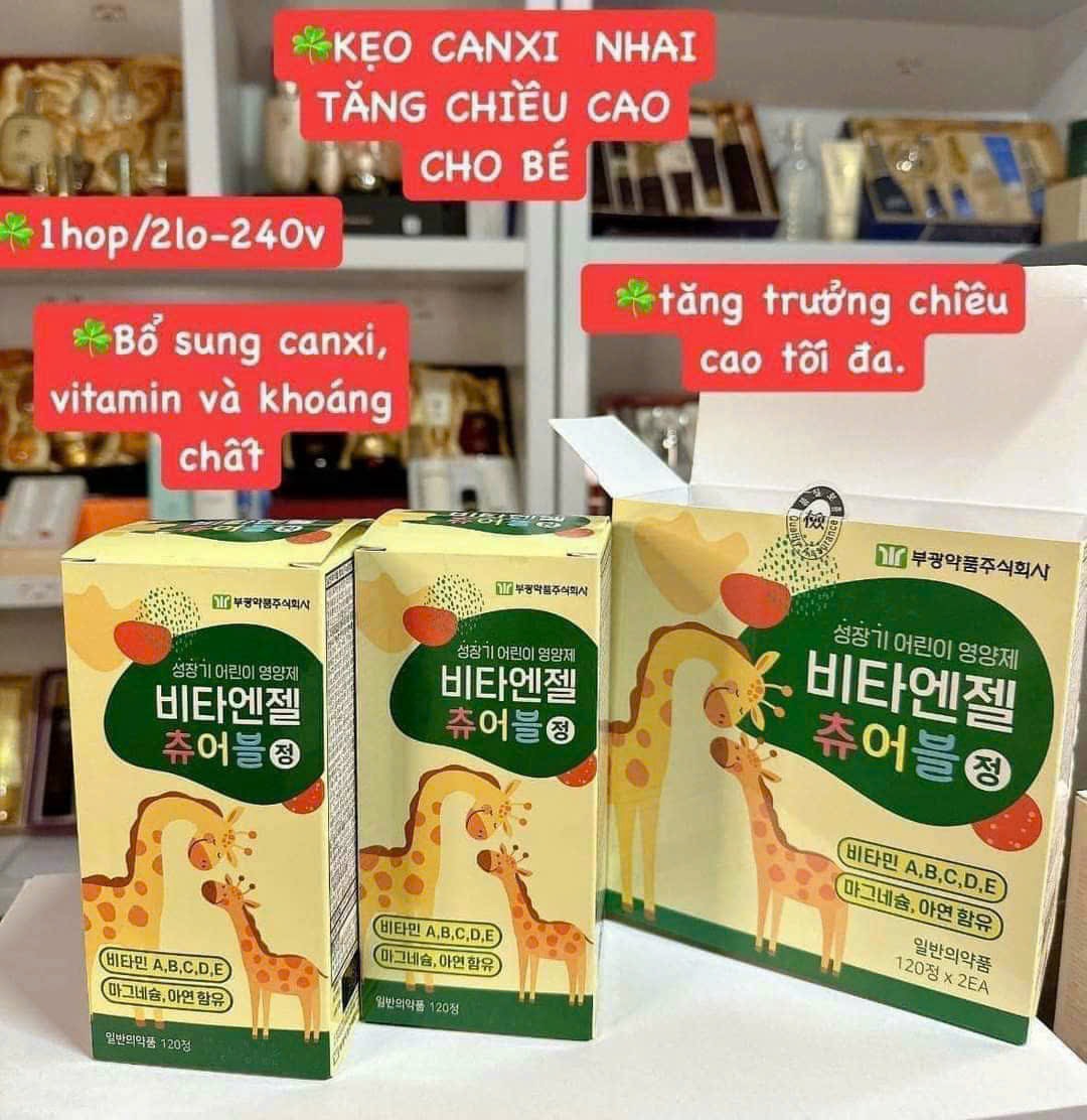 Viên kẹo Ngậm Canxi hỗ trợ tăng chiều cao cho bé Hộp 2 lọ × 120 viên Hàn Quốc