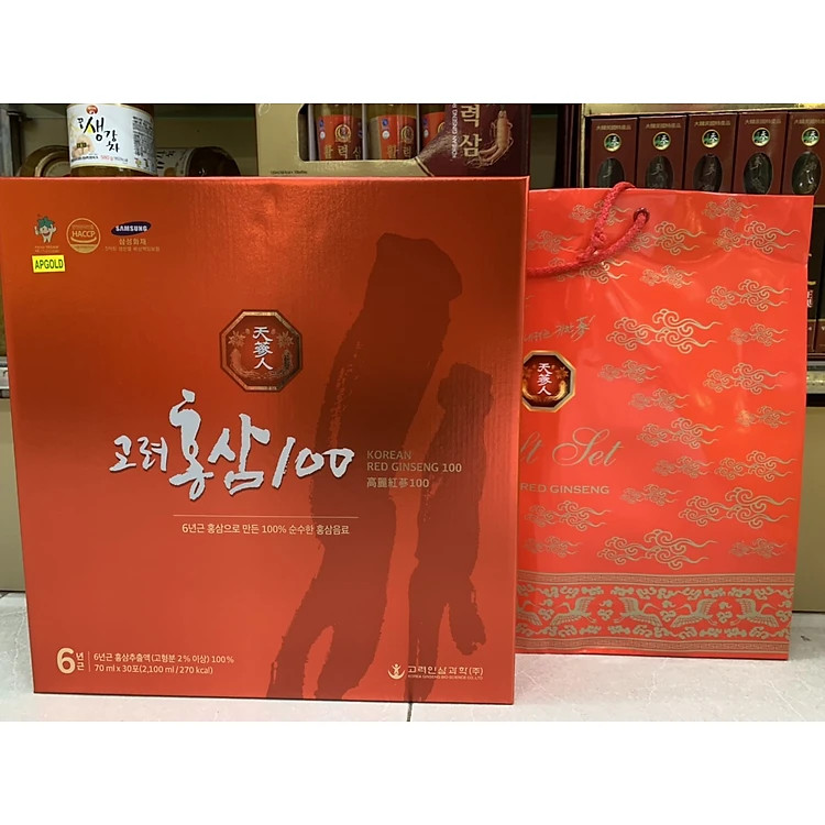 Nước hồng sâm không đường Bio Apgold Hàn Quốc hộp 30 gói x 70 ml