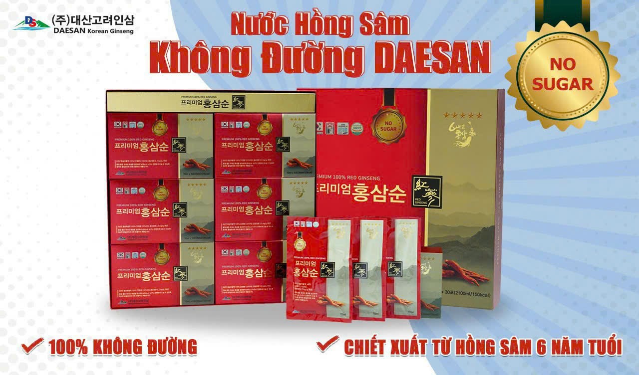Nước Hồng Sâm Không Đường Daesan 대산고려인삼 100% (Dành Cho Người Tiểu Đường)