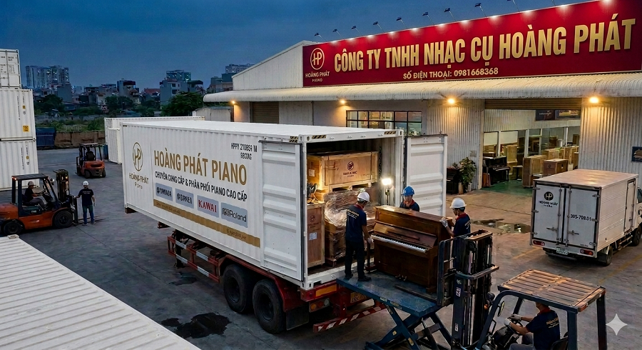 Dự kiến 06.06.2026 Piano Hoàng Phát hạ container 40ft gồm 34 chiếc Piano Cơ nhập khẩu từ Nhật Bản
