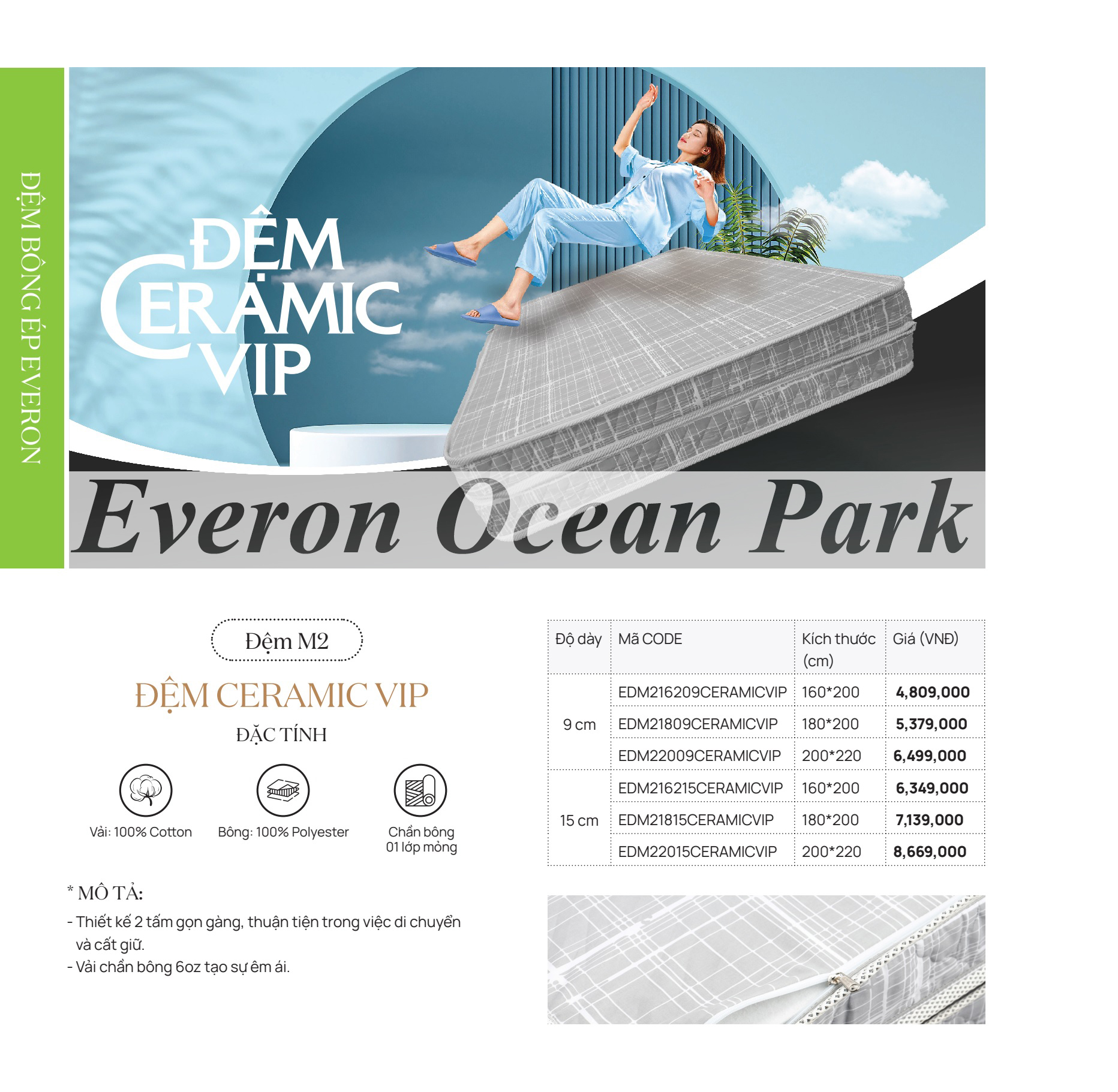 Đệm Bông Ép Everon Ceramic VIP