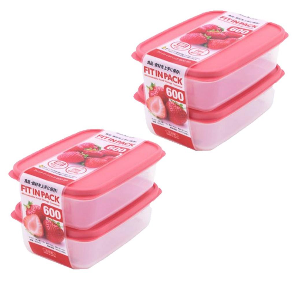 Set 2 hộp nhựa đựng thực phẩm Fit in Pack 600ml nắp dẻo