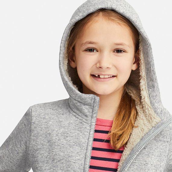 Áo nỉ lót lông cừu Uniqlo Kids Nhật Bản màu xám- 409246