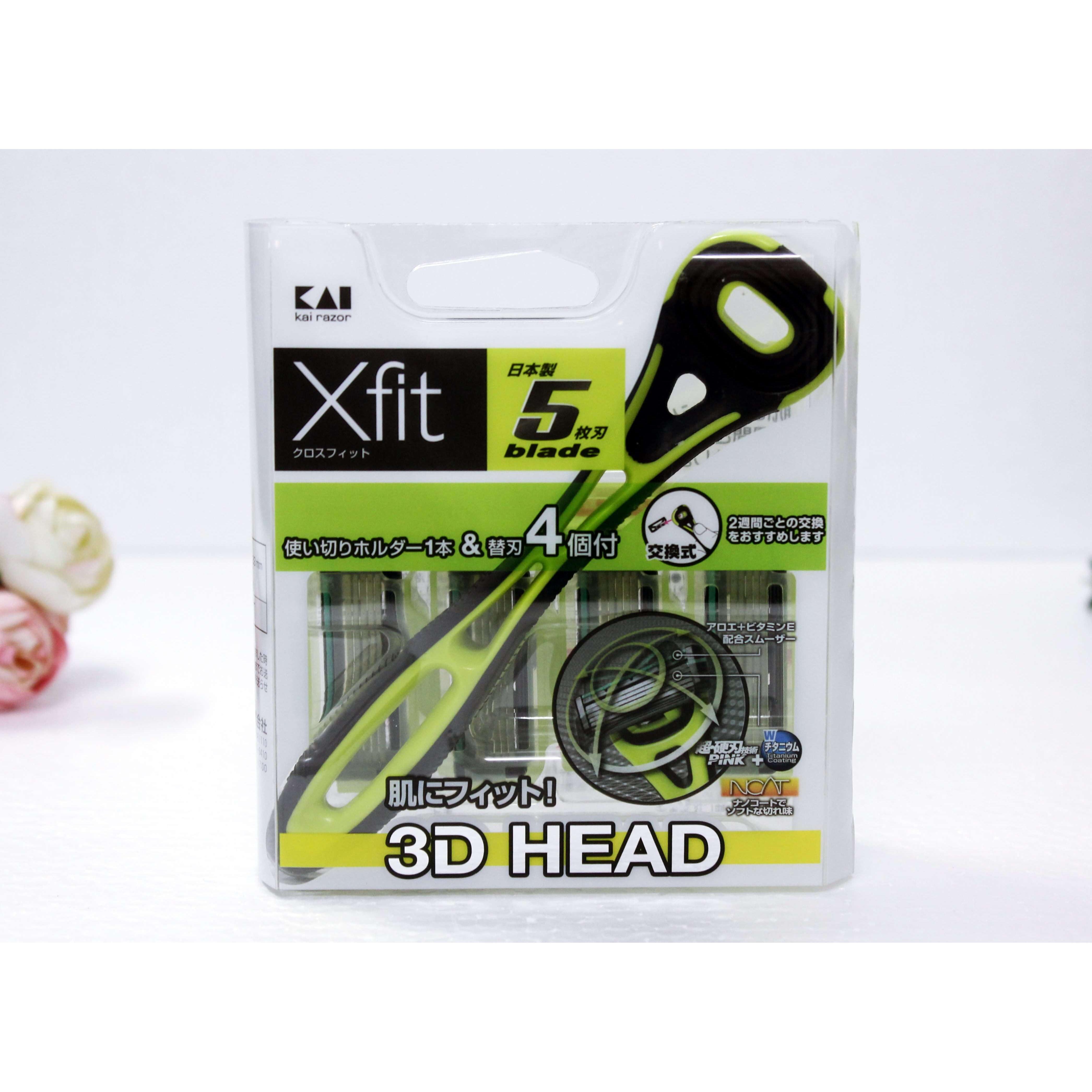 Set dao cạo râu 5 lưỡi kép Xfit KAI (1 thân, 4 lưỡi thay thế) - hộp vuông