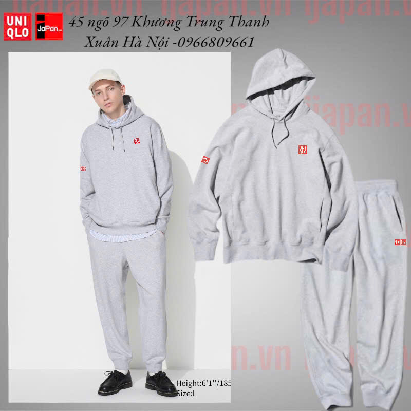 Bộ quần áo nỉ thể thao tennis, pickleball chính hãng Uniqlo chui đầu có mũ 465200-469930