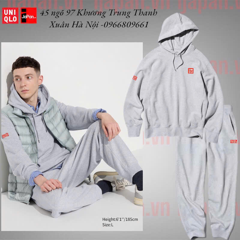 Bộ quần áo nỉ thể thao tennis, pickleball chính hãng Uniqlo chui đầu có mũ 465200-469930