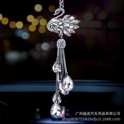 Dây Treo Trang Trí Gương Chiếu Hậu Xe Hơi Hình Thiên Nga Đính Pha Lê