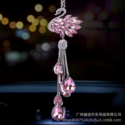 Dây Treo Trang Trí Gương Chiếu Hậu Xe Hơi Hình Thiên Nga Đính Pha Lê