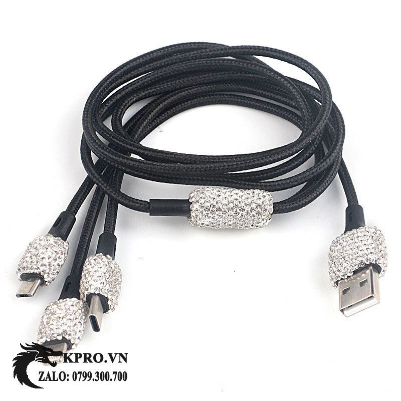 Dây sạc 3 chấu đính đá