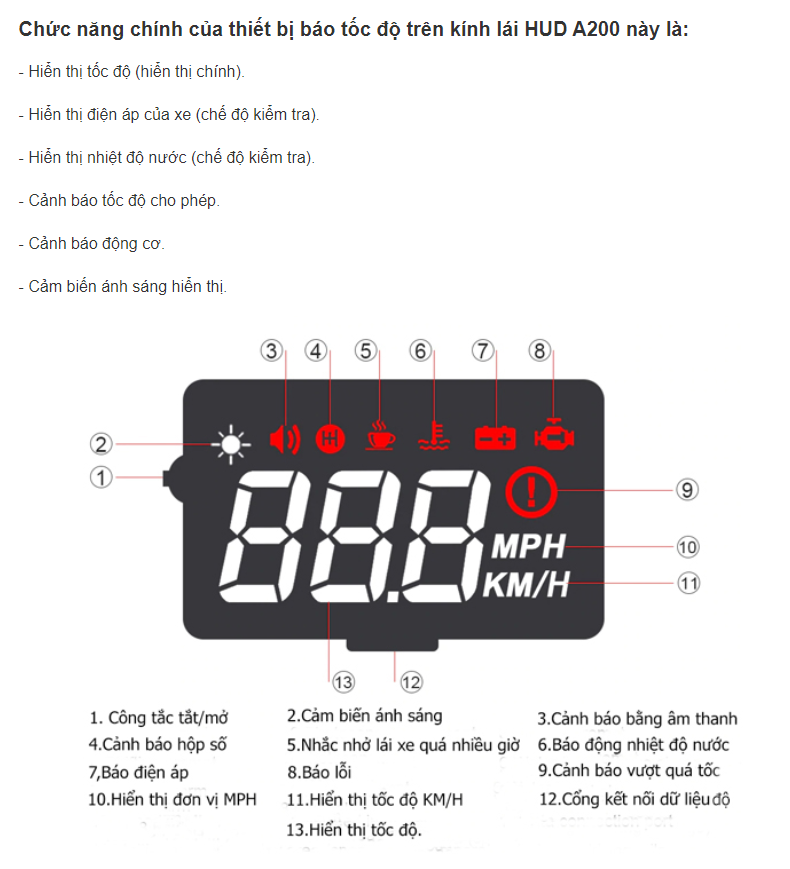 Hud Kính Lái A200