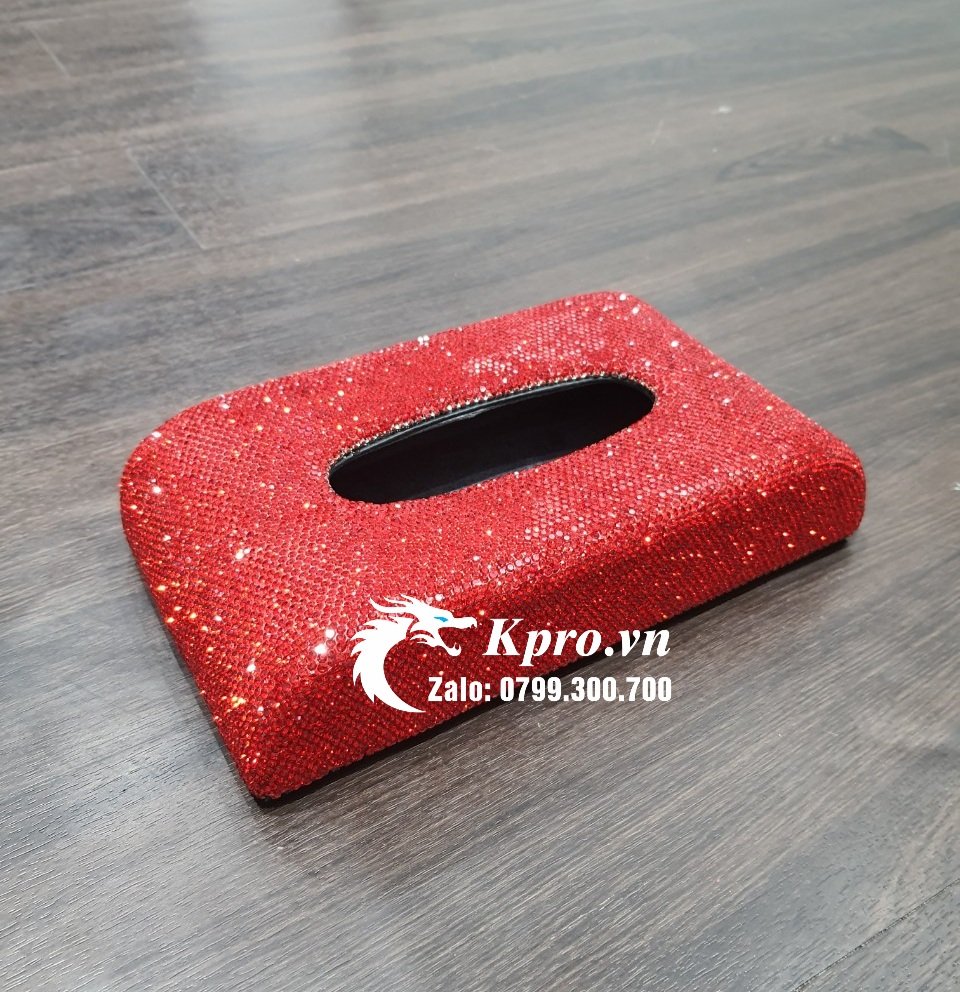 Hộp Khăn Giấy Đính Đá Đỏ