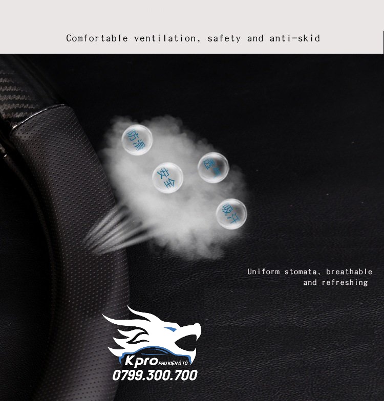Bọc Vô Lăng Carbon 3 sọc (Có Lỗ Thông Hơi)