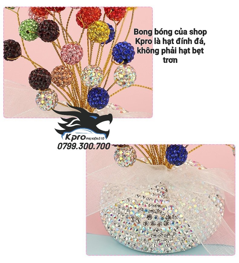 Chậu bong bóng đính đá trang trí taplo ô tô, xe hơi