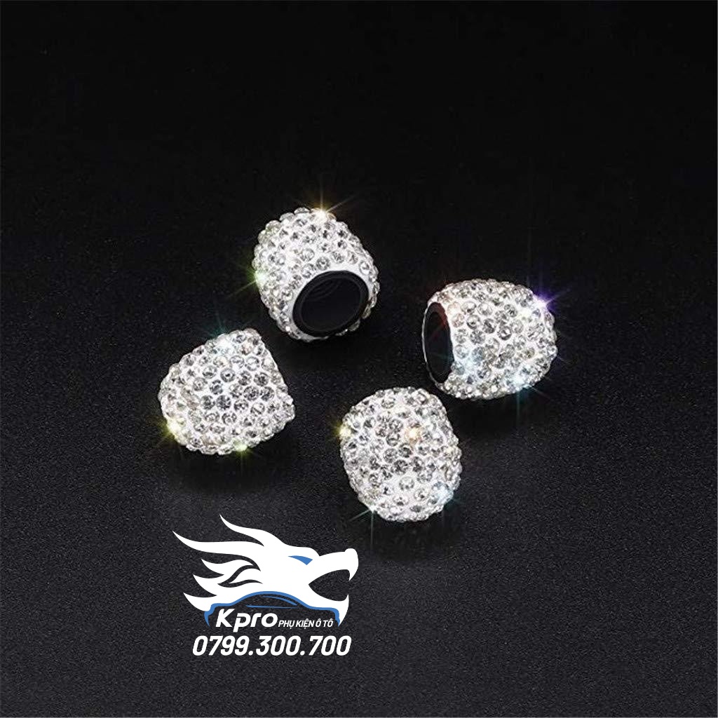 Nắp van bánh xe ô tô đính đá trang trí (bộ 4 bánh)