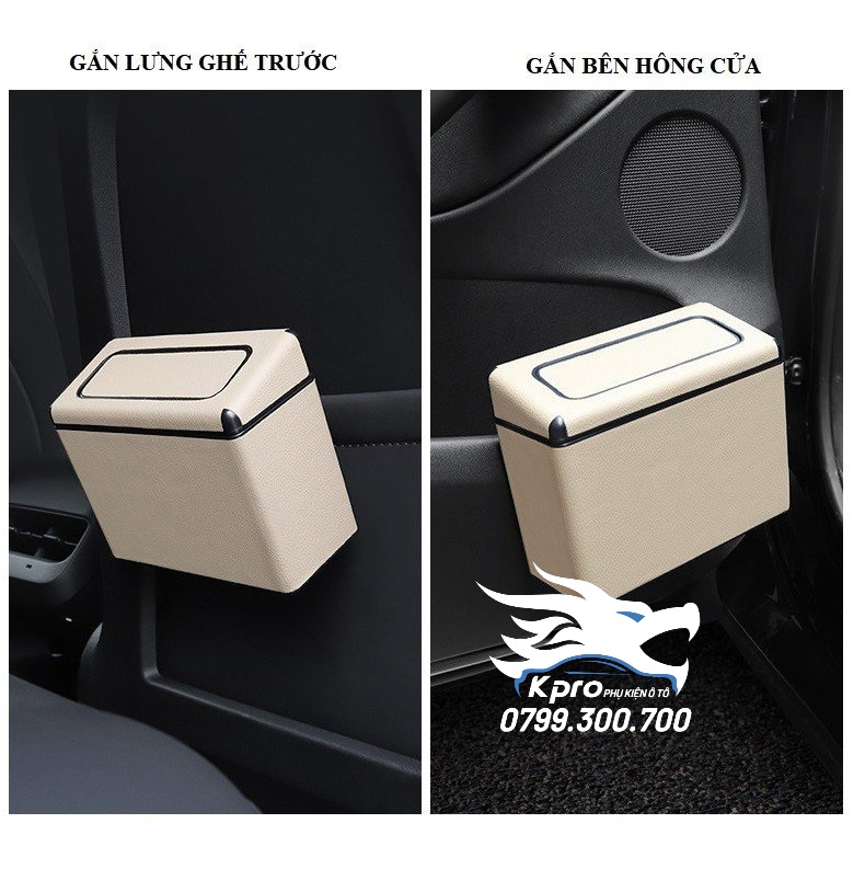 Thùng rác da thông minh 2 trong 1 nắp nhấn kết hợp nắp mở dành cho ô tô, xe hơi