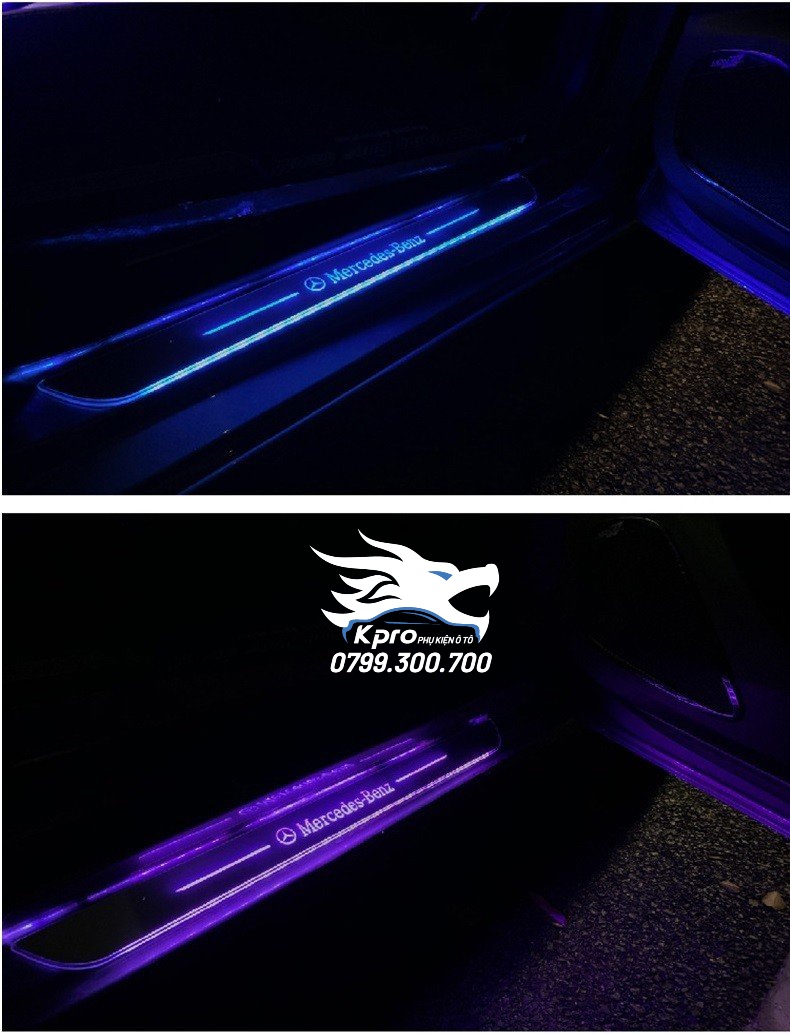 Bộ 2 ốp chống trầy bậc bước cửa trước ô tô đèn led đổi màu logo