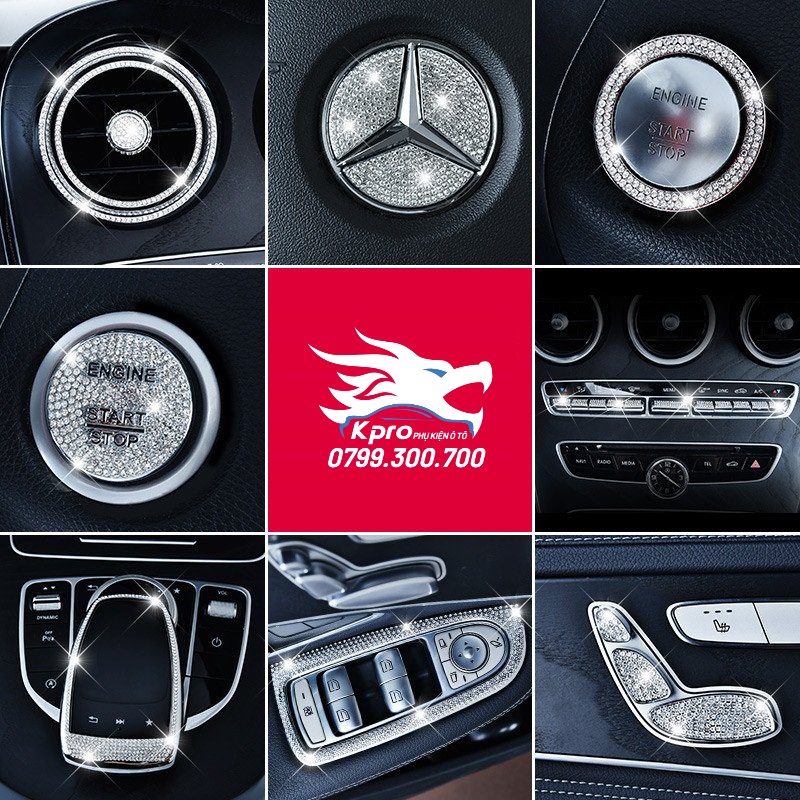 Bộ 4 vòng loa đính đá Mercedes C200, C300, GLC, E200, E250, E300