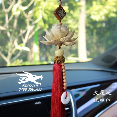 Dây treo gương ô tô hoa sen gỗ nở cánh to