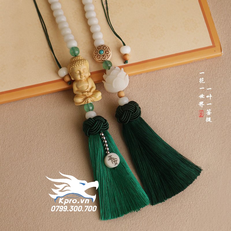 Dây treo gương ô tô hoa sen + Phật, khánh treo liên hoa