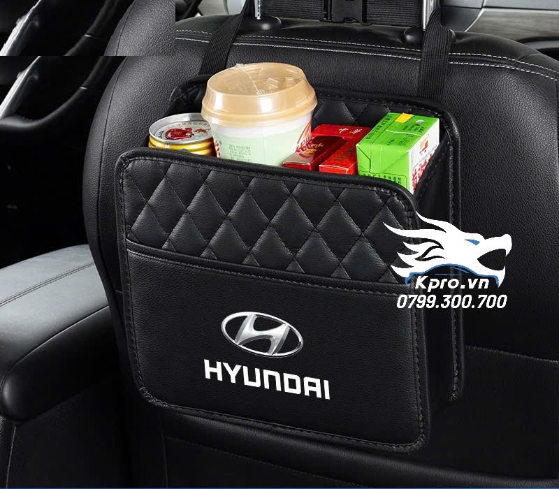 Túi da đựng đồ lưng ghế họa tiết logo hãng