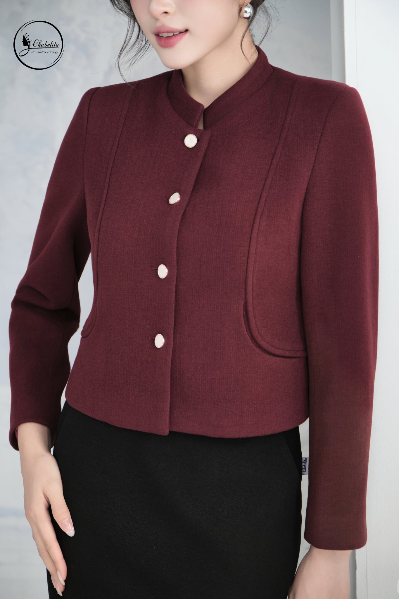 Áo vest cổ tàu màu đỏ