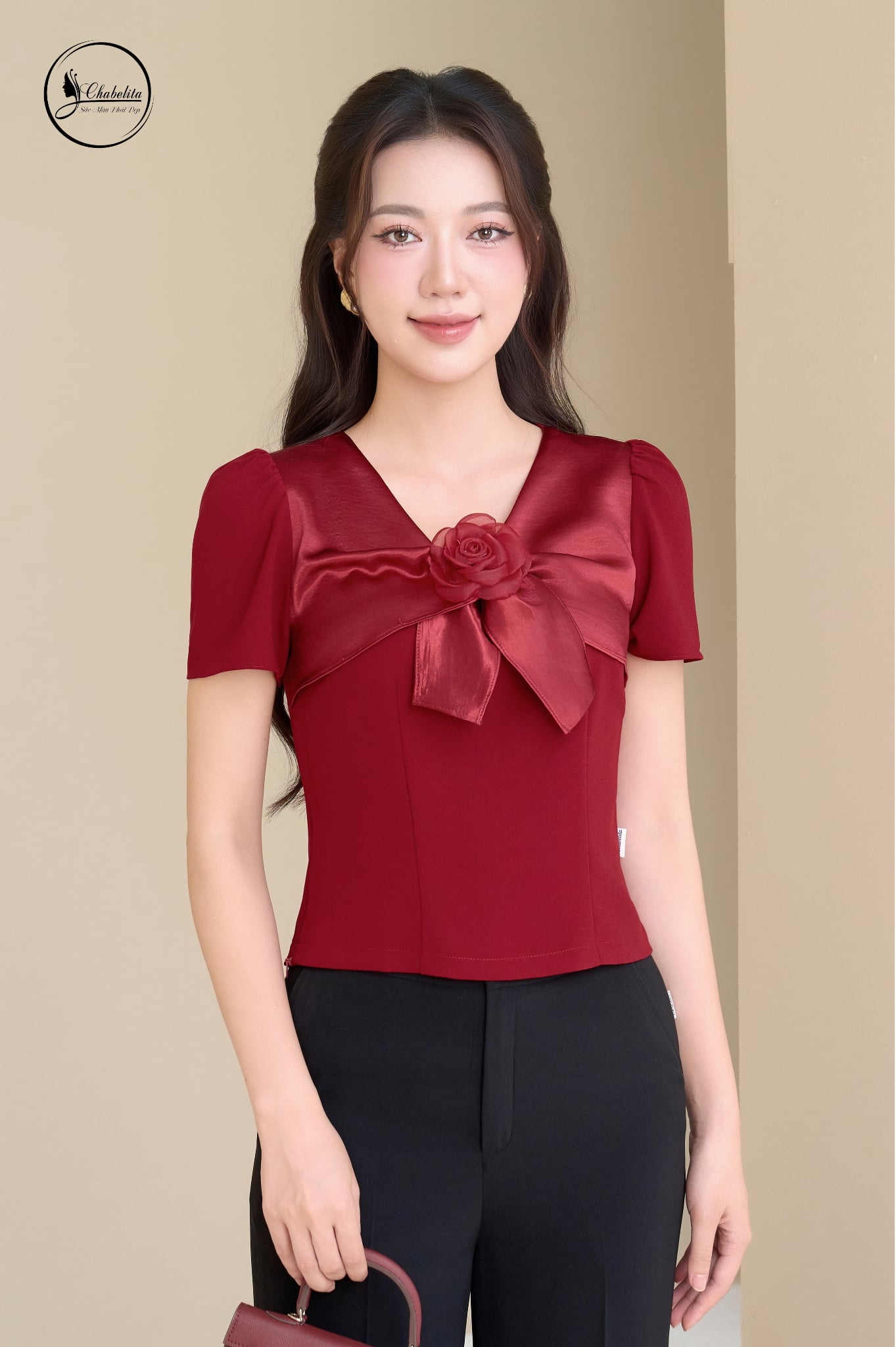 Áo sơ mi phối đỏ