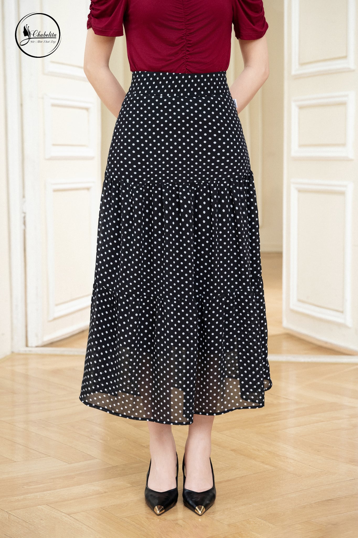 Chân váy xòe 3 tầng chấm bi