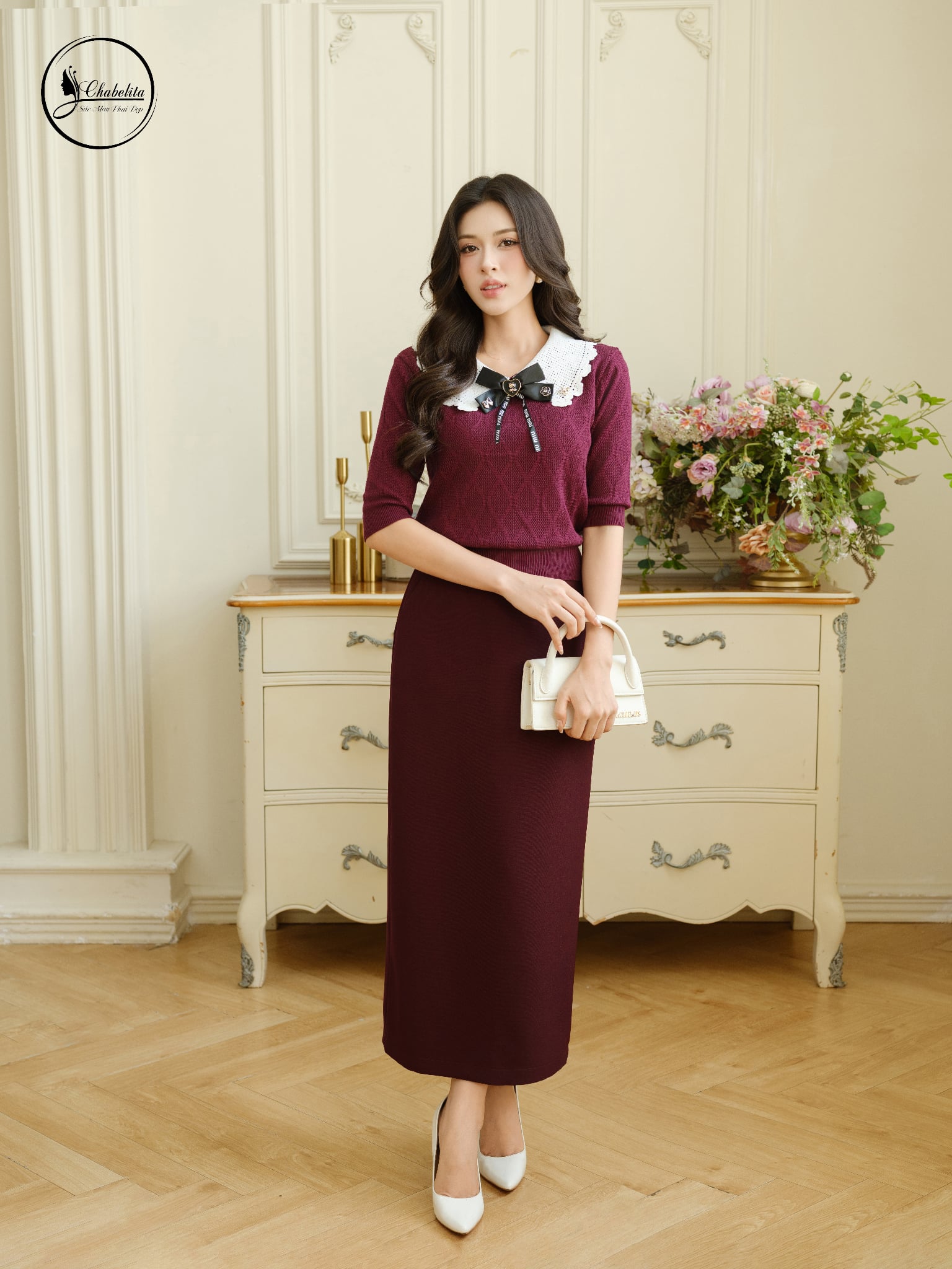 Áo len phối cổ màu tím