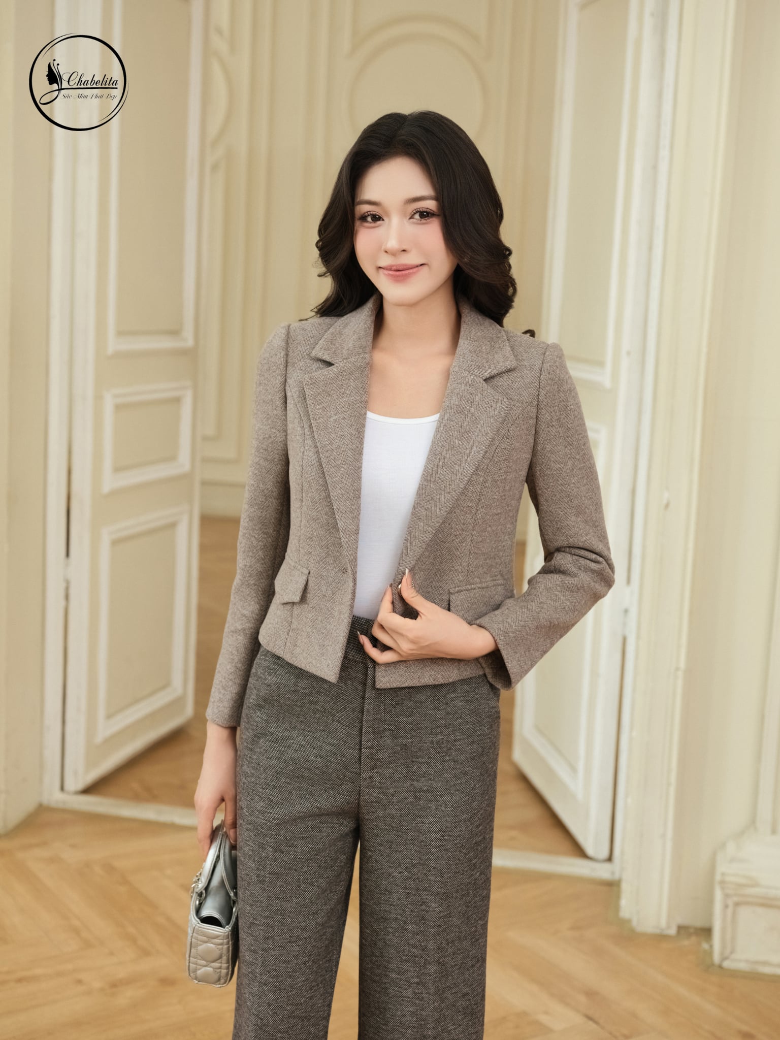 Áo vest dài tay 1 khuy màu nâu