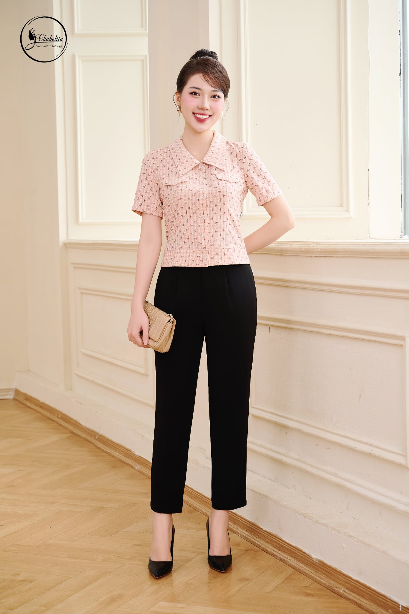 Quần baggy cạp cao 3 khuy màu đen