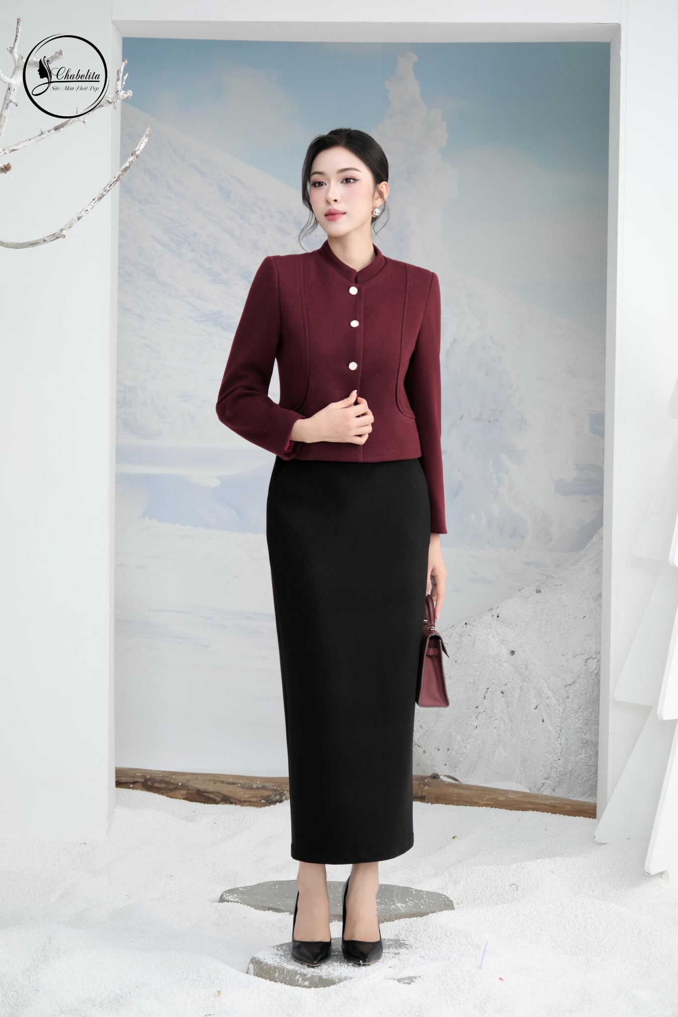 Áo vest cổ tàu màu đỏ