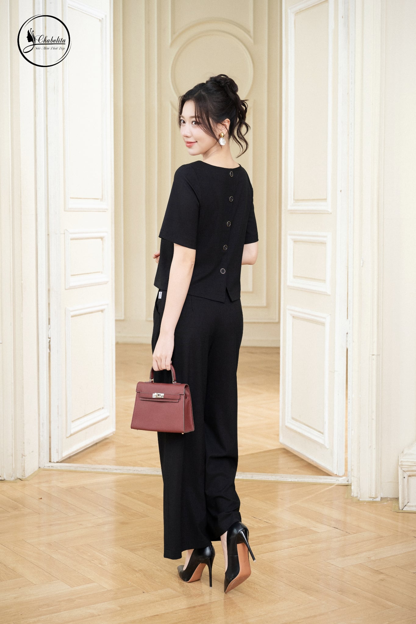 Sét bộ áo tay lỡ cổ tròn màu đen